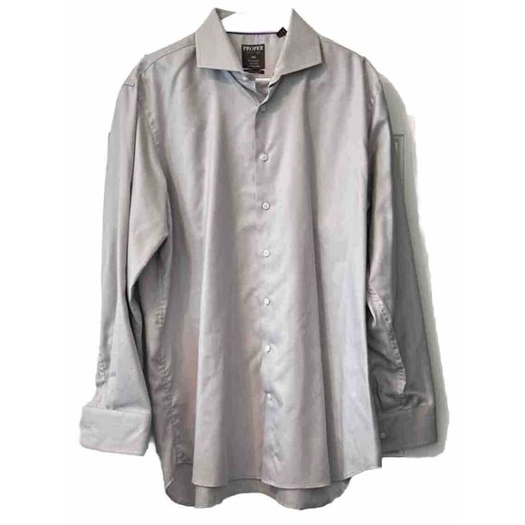 Proper Shirtings Dress Shirt Mens 17.5 34-35 2 ply Cotton Wrinkle Free Gray - Picture 1 of 3